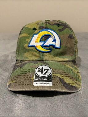 Los Angeles Rams '47 Brand Hat Green Camo Adjustable Strap Dad Cap
